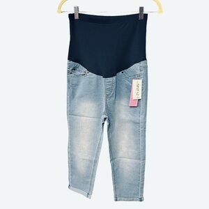 Rumor has it womens size small maternity Capri jeans lightwash denim belly panel